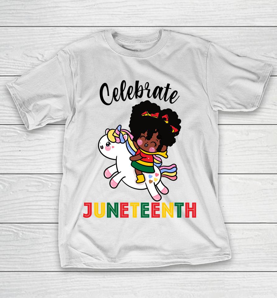 Unicorn Celebrate Juneteenth 1865 Cute Black Girls Kids T-Shirt