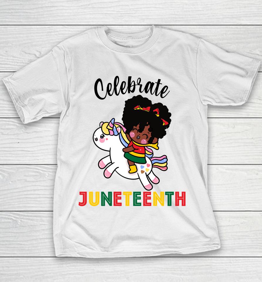 Unicorn Celebrate Juneteenth 1865 Cute Black Girls Kids Youth T-Shirt