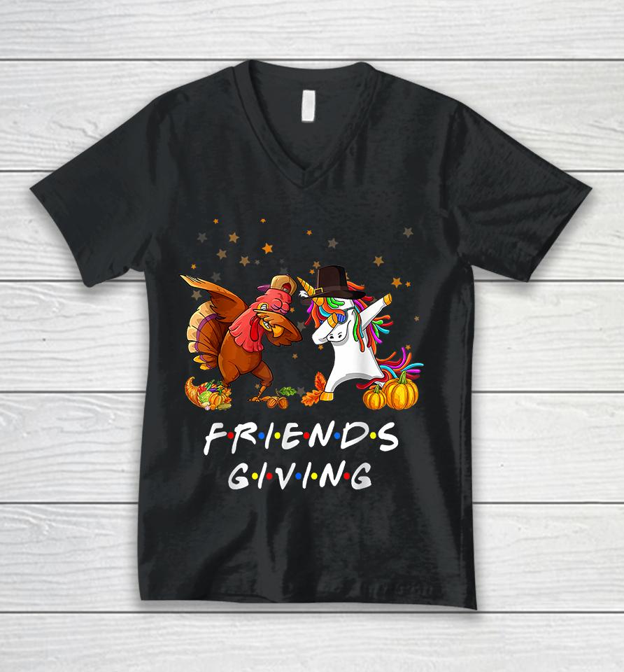 Unicorn &Amp; Dabbing Turkey Friendsgiving Thanksgiving Unisex V-Neck T-Shirt