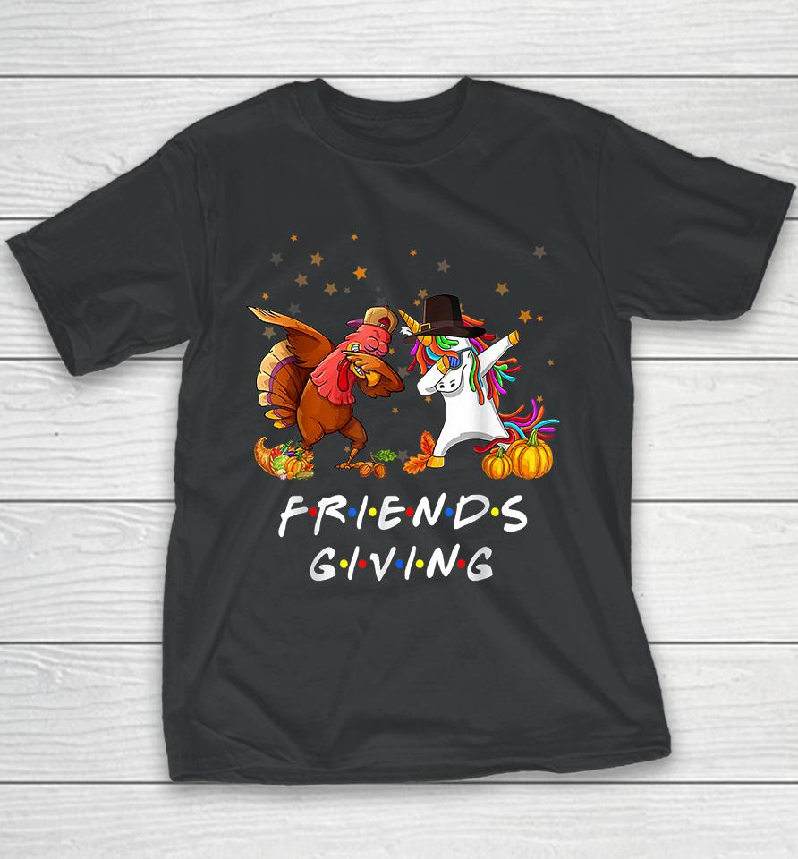 Unicorn &Amp; Dabbing Turkey Friendsgiving Thanksgiving Youth T-Shirt