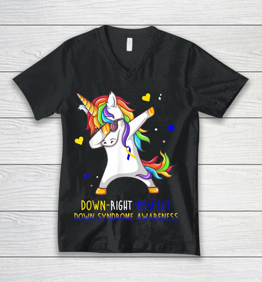 Unicorn Down Right Perfect Down Syndrome Awareness Unisex V-Neck T-Shirt