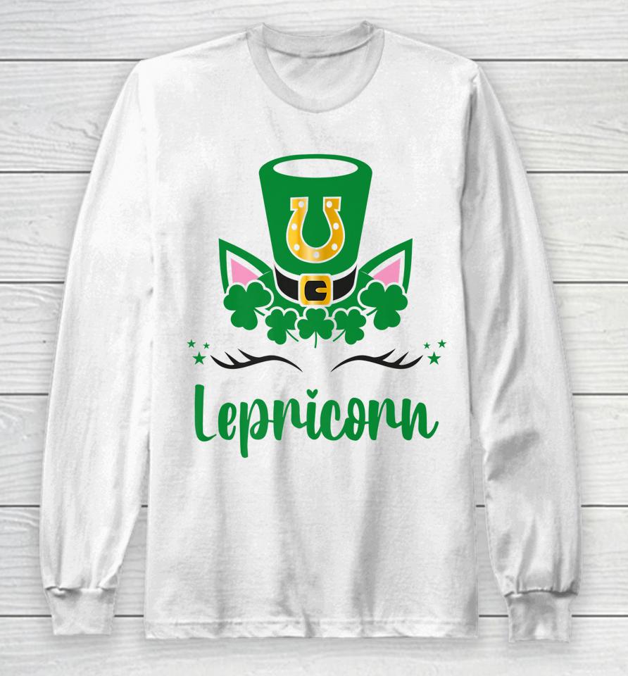 Unicorn Face Lepricorn Girls St Patrick's Day Long Sleeve T-Shirt