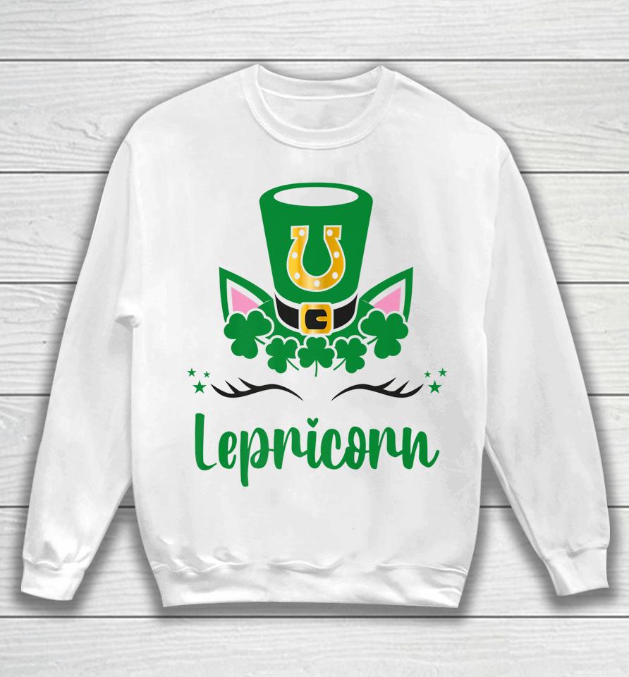 Unicorn Face Lepricorn Girls St Patrick's Day Sweatshirt