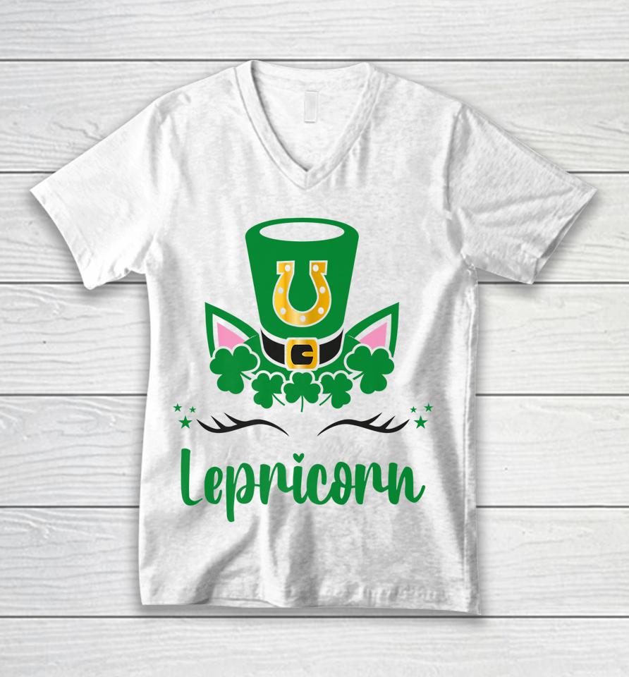 Unicorn Face Lepricorn Girls St Patrick's Day Unisex V-Neck T-Shirt