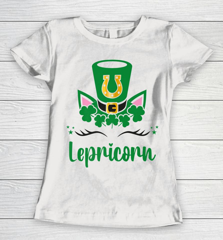 Unicorn Face Lepricorn Girls St Patrick's Day Women T-Shirt