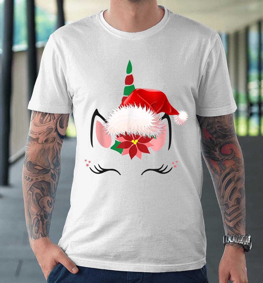 Unicorn Face Santa Hat Christmas Premium T-Shirt
