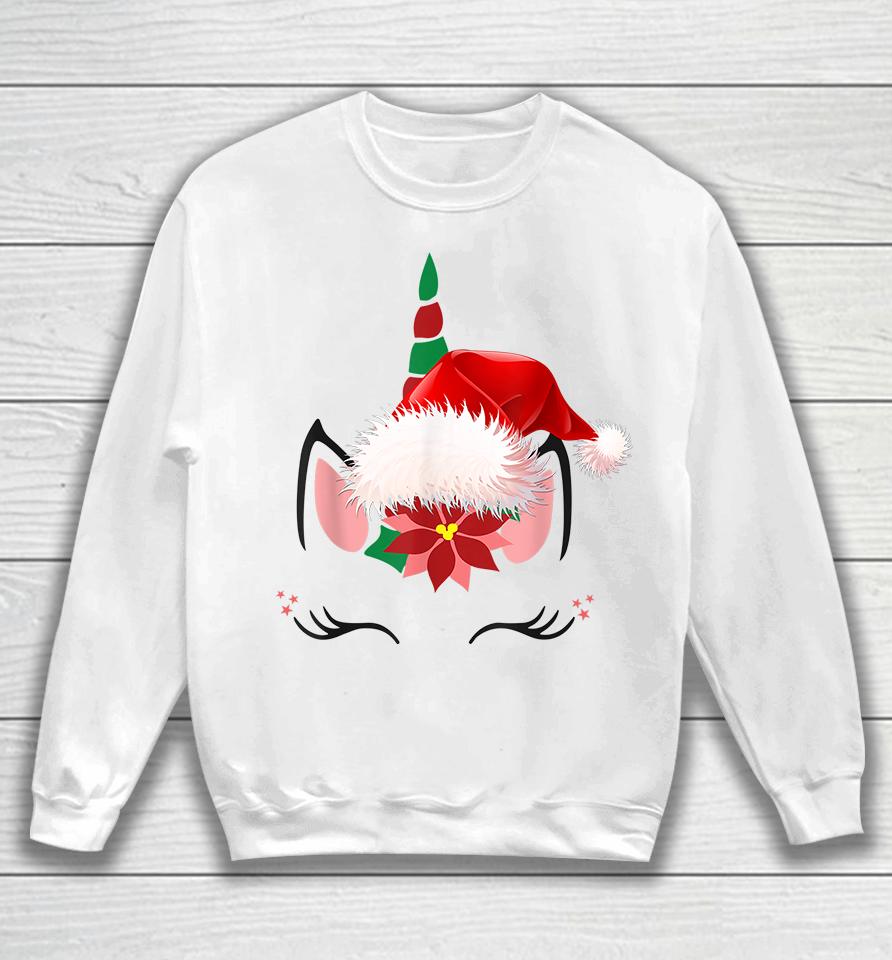 Unicorn Face Santa Hat Christmas Sweatshirt