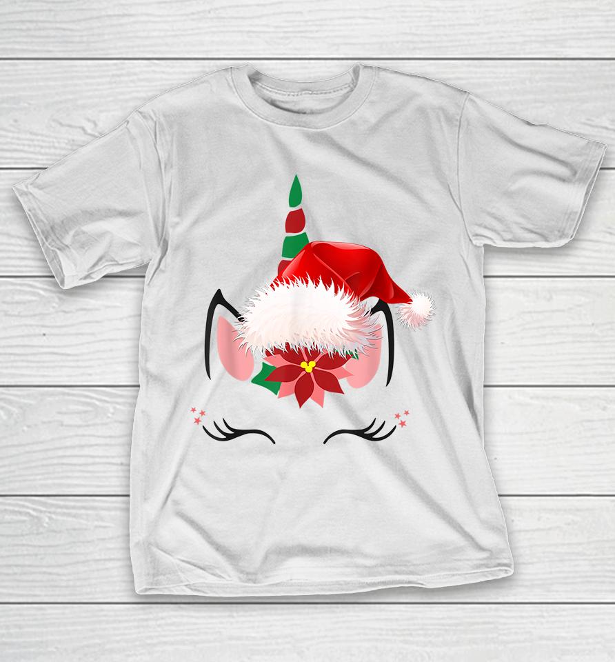 Unicorn Face Santa Hat Christmas T-Shirt