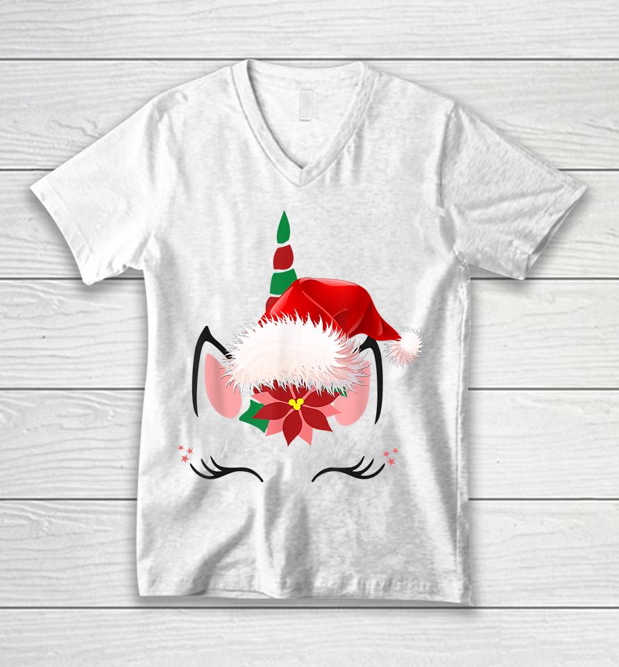 Unicorn Face Santa Hat Christmas Unisex V-Neck T-Shirt