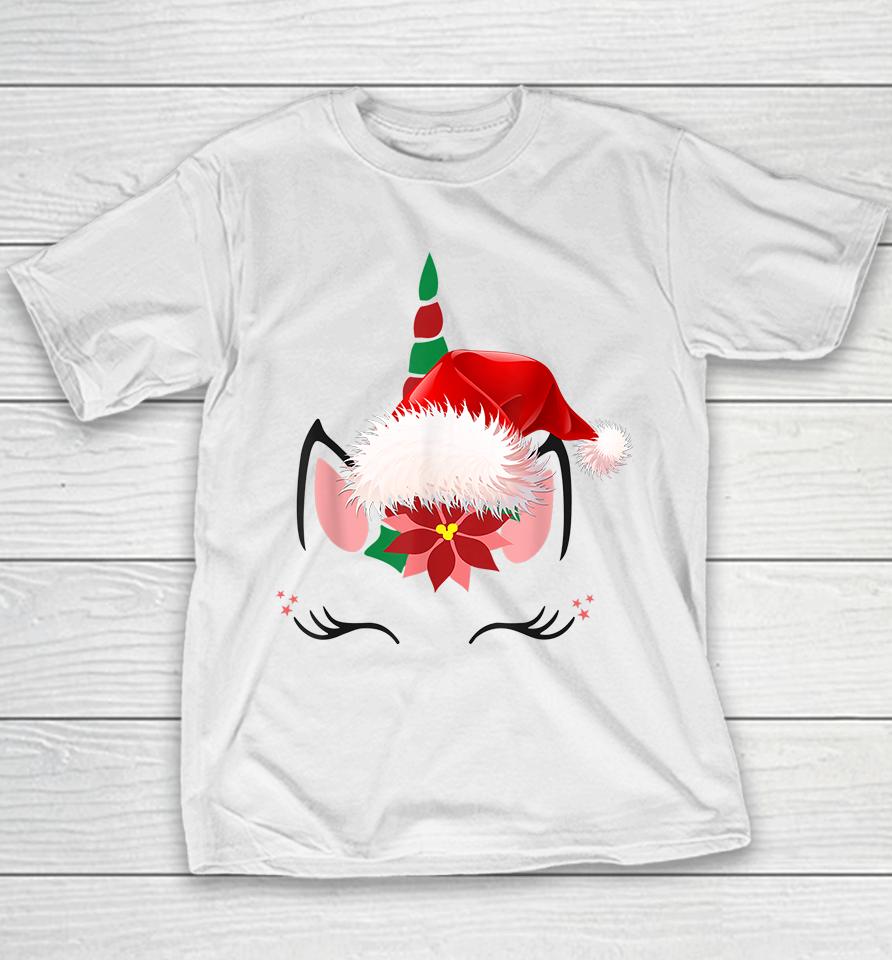 Unicorn Face Santa Hat Christmas Youth T-Shirt