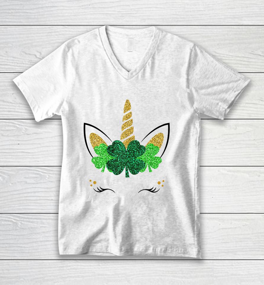 Unicorn Face St Patrick's Day Girls Unisex V-Neck T-Shirt