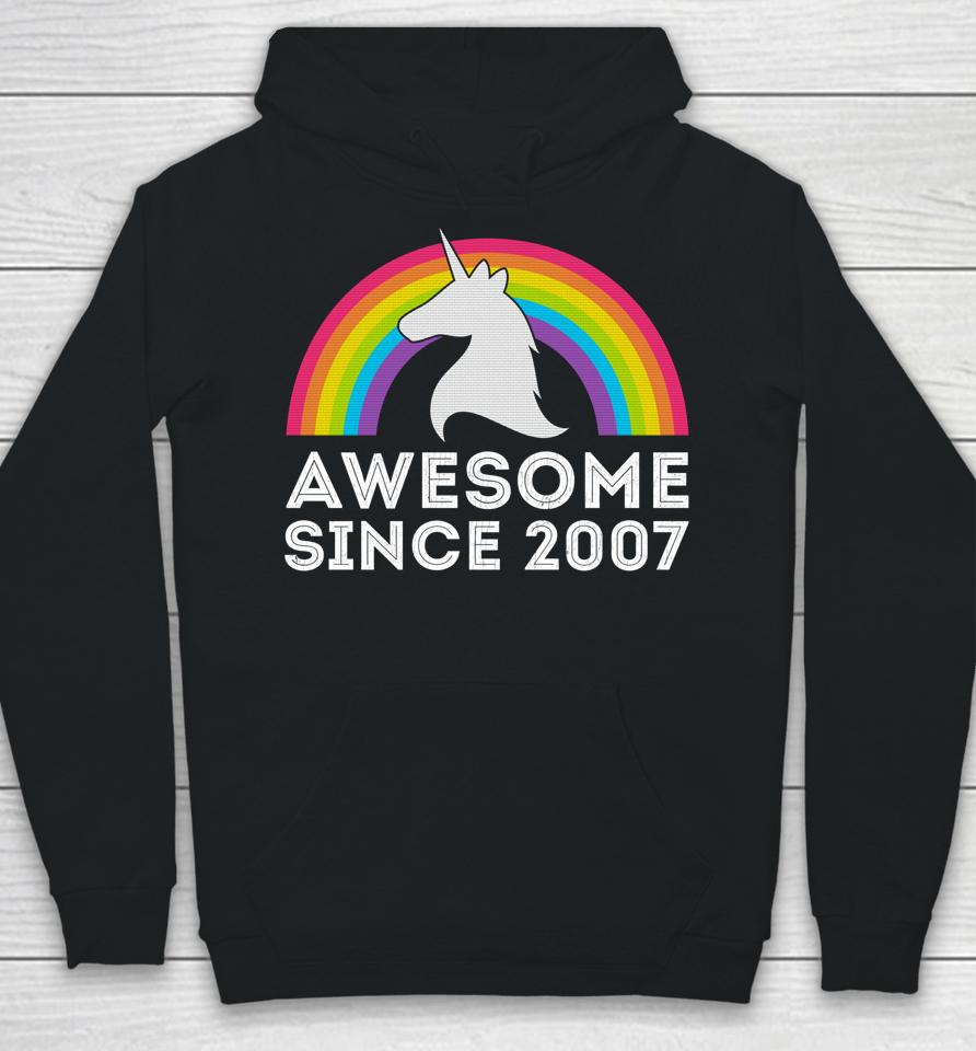 Unicorn Graphic 15 Years Old 15Th Birthday Party Awesome Since 2007 Hoodie