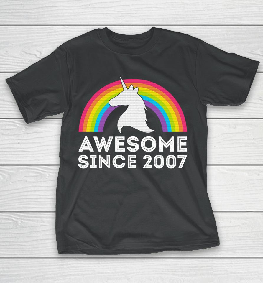 Unicorn Graphic 15 Years Old 15Th Birthday Party Awesome Since 2007 T-Shirt