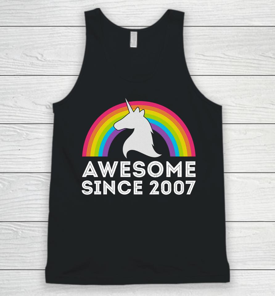 Unicorn Graphic 15 Years Old 15Th Birthday Party Awesome Since 2007 Unisex Tank Top