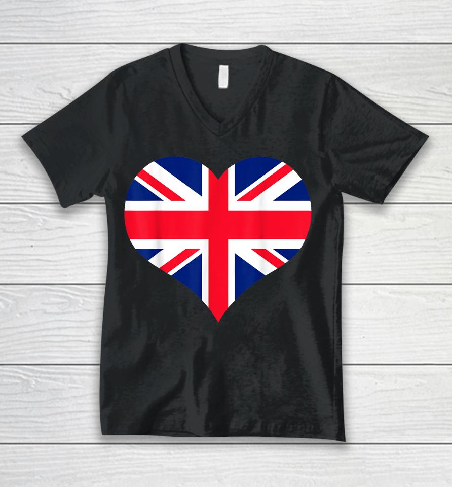 Union Jack British Flag Heart British Isles Unisex V-Neck T-Shirt