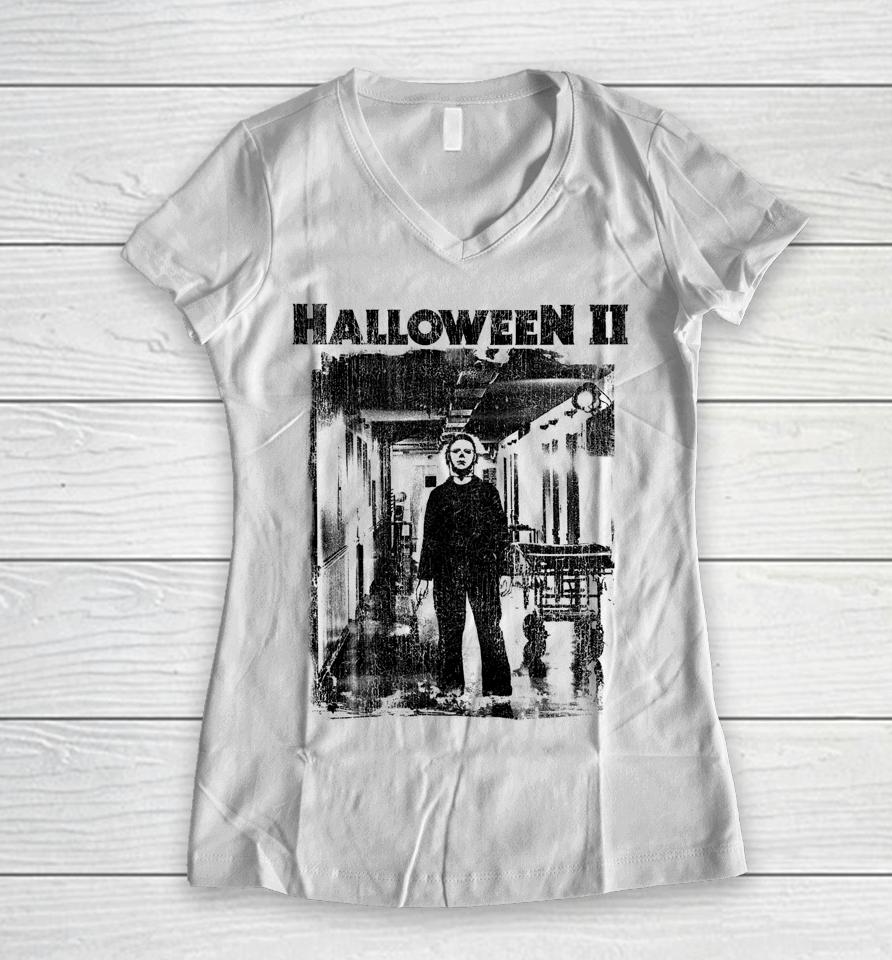 Universal Monsters Halloween 2 Michael Myers Hallway Women V-Neck T-Shirt
