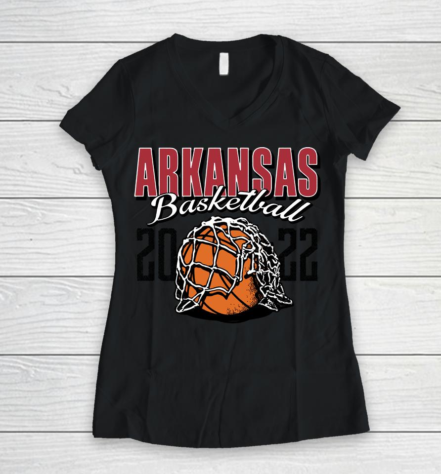 University Of Arkansas Basketball Nothing But Net Women V-Neck T-Shirt