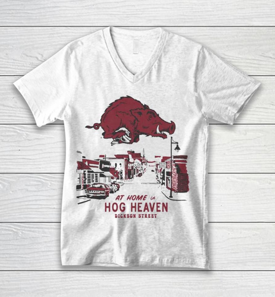University Of Arkansas Vault Hog Heaven On Dickson Street Unisex V-Neck T-Shirt