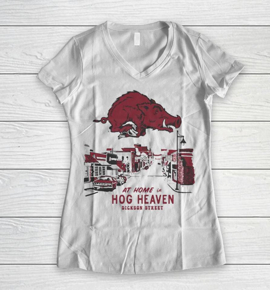 University Of Arkansas Vault Hog Heaven On Dickson Street Women V-Neck T-Shirt