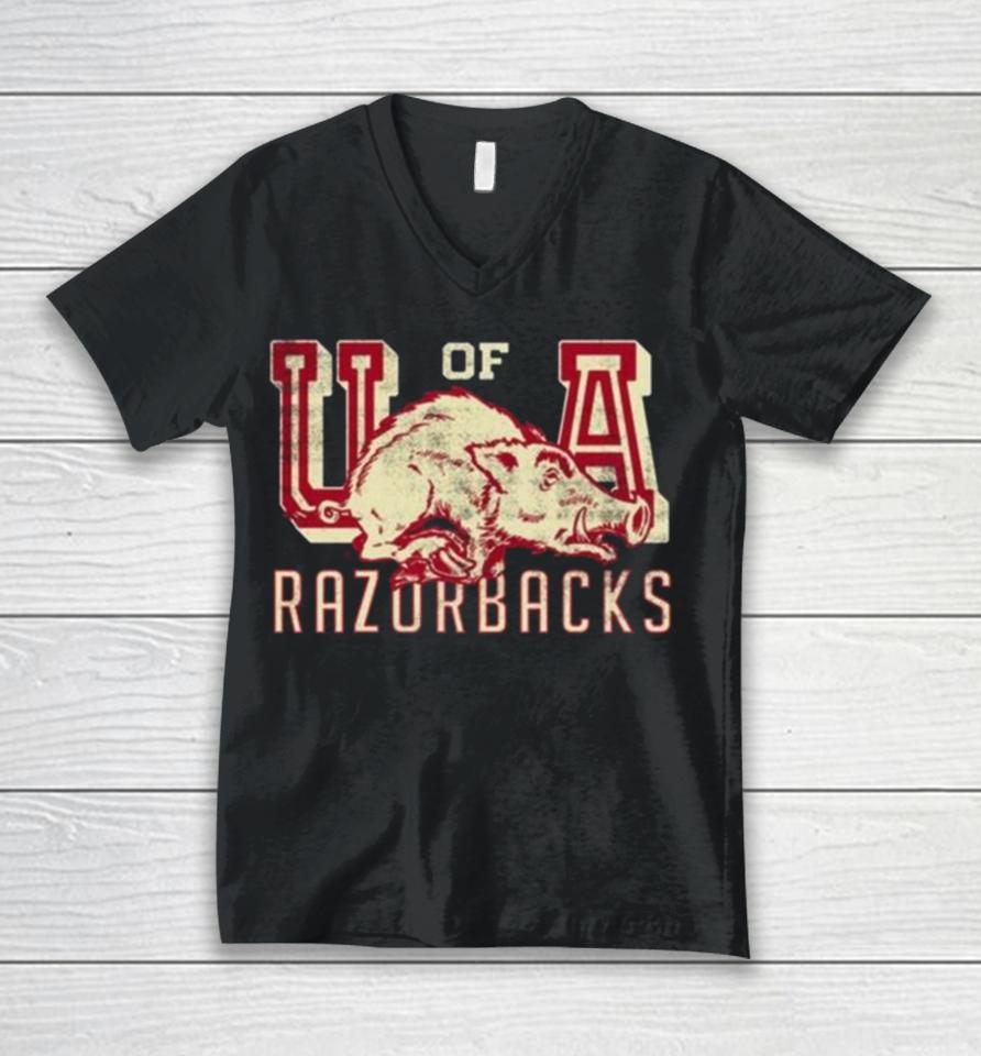University Of Arkansas Vault Razorbacks Script Unisex V-Neck T-Shirt