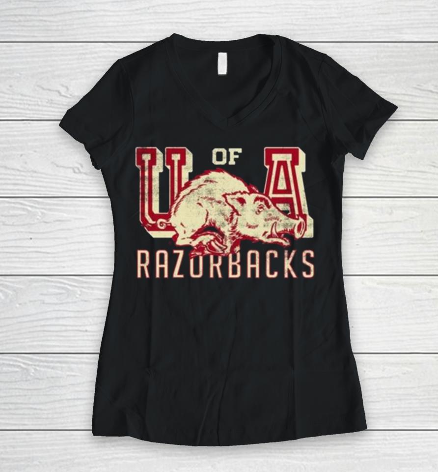 University Of Arkansas Vault Razorbacks Script Women V-Neck T-Shirt