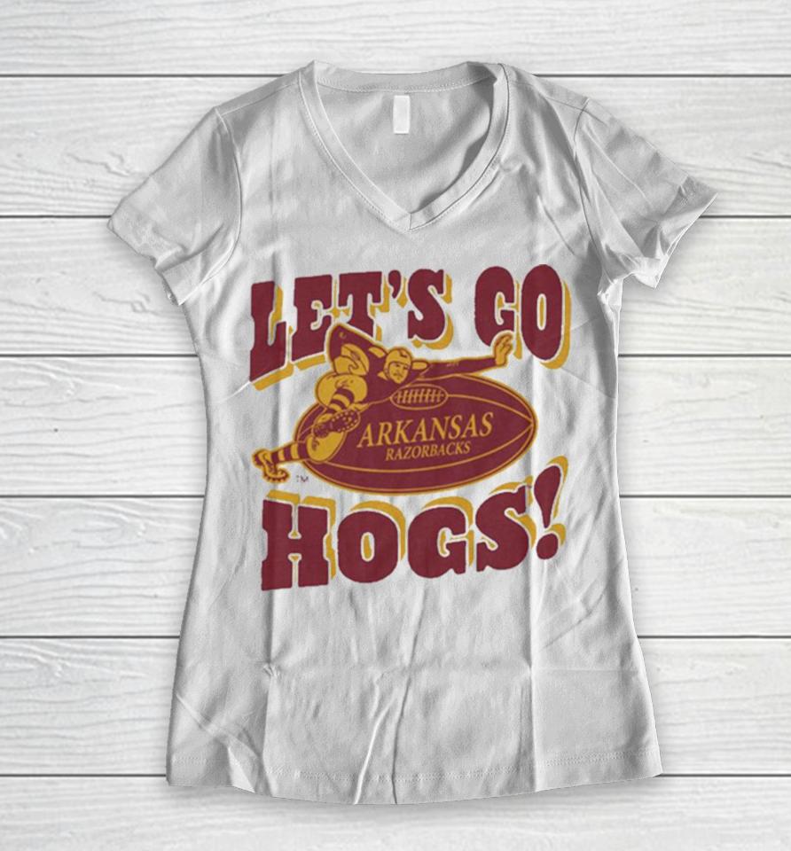 University Of Arkansas Vault Razorbacks Stiff Arm Women V-Neck T-Shirt
