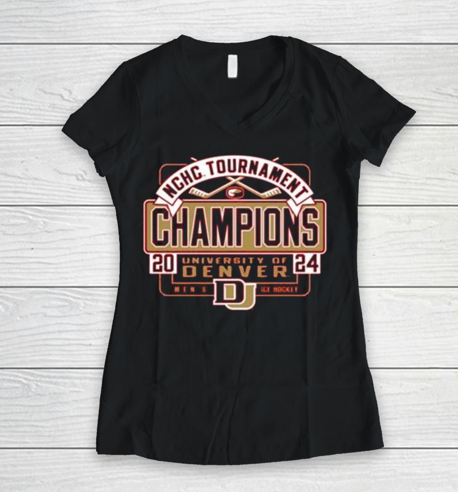 University Of Denver Men’s Hockey 2024 Summit League Tournament Champions Women V-Neck T-Shirt