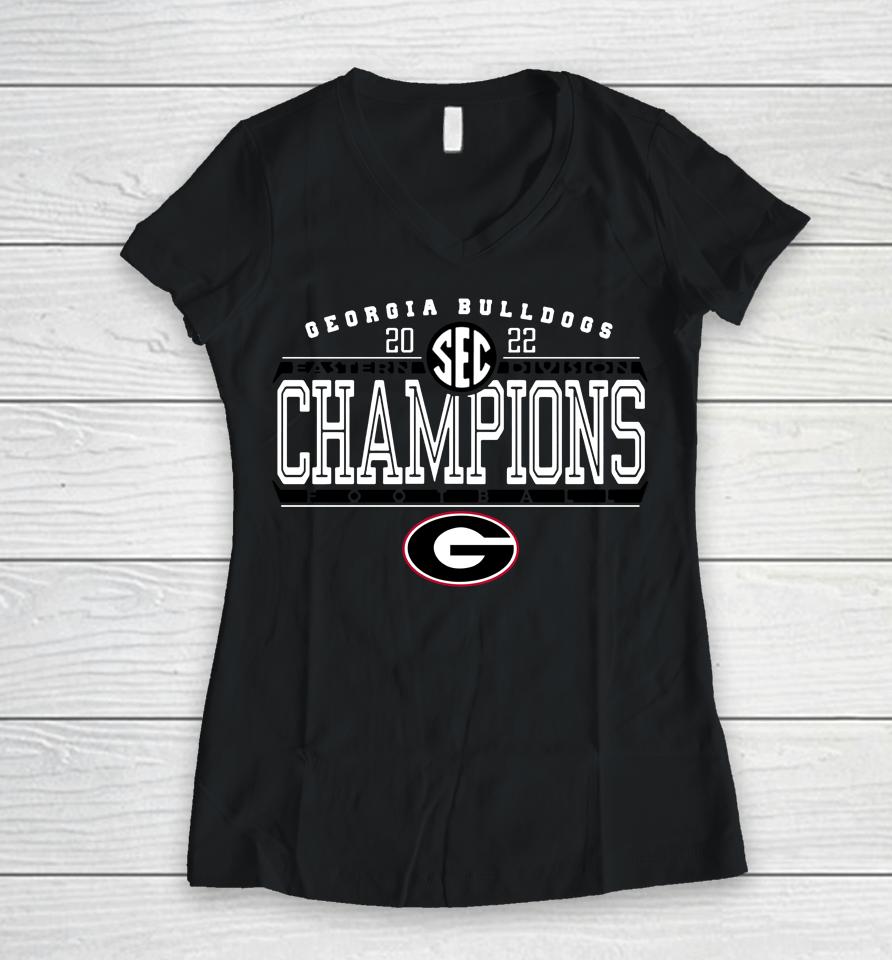 University Of Georgia Bulldogs Football 2022 Sec East Champions Women V-Neck T-Shirt