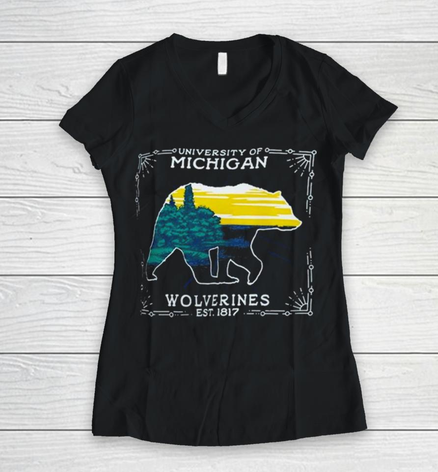 University Of Michigan Wolverines State Scenery Women V-Neck T-Shirt
