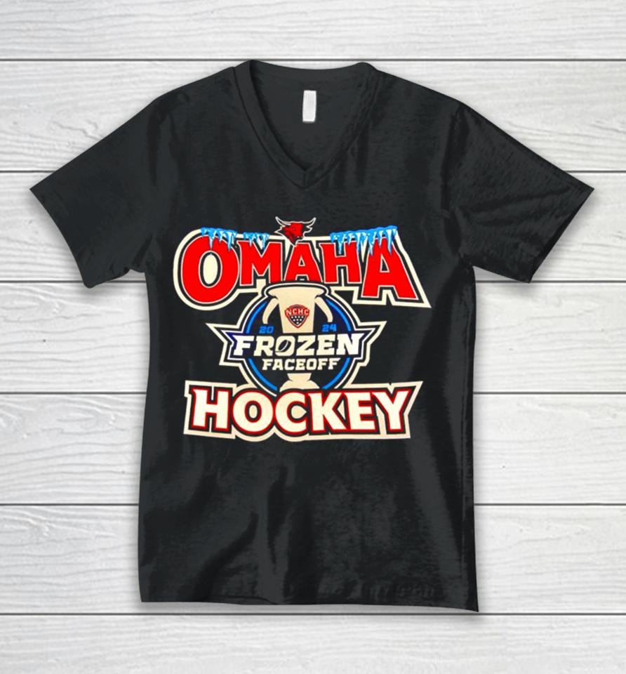 Uno Frozen Faceoff Omaha Hockey 2024 Unisex V-Neck T-Shirt