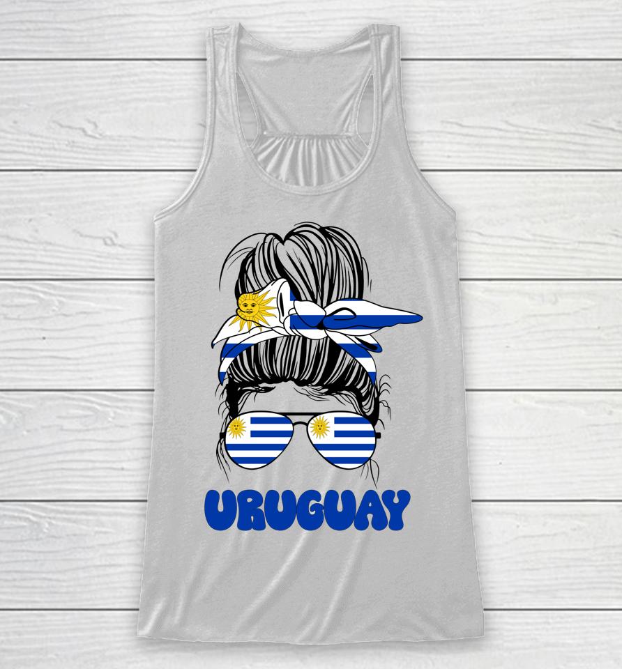 Uruguayan Women Messy Bun Shirt Uruguay Flag For Girls Uruguayan Racerback Tank