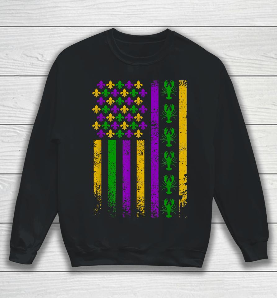Us American Flag Mardi Gras Crawfish Vintage Sweatshirt