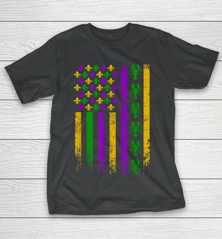 Us American Flag Mardi Gras Crawfish Vintage T-Shirt