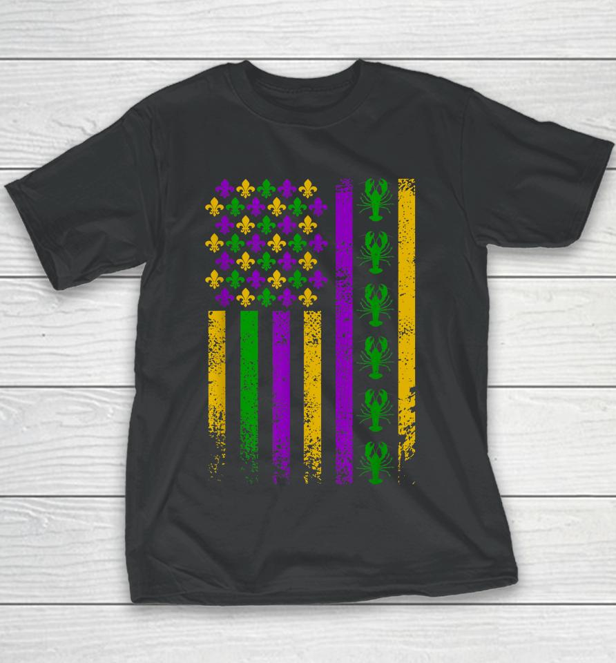 Us American Flag Mardi Gras Crawfish Vintage Youth T-Shirt