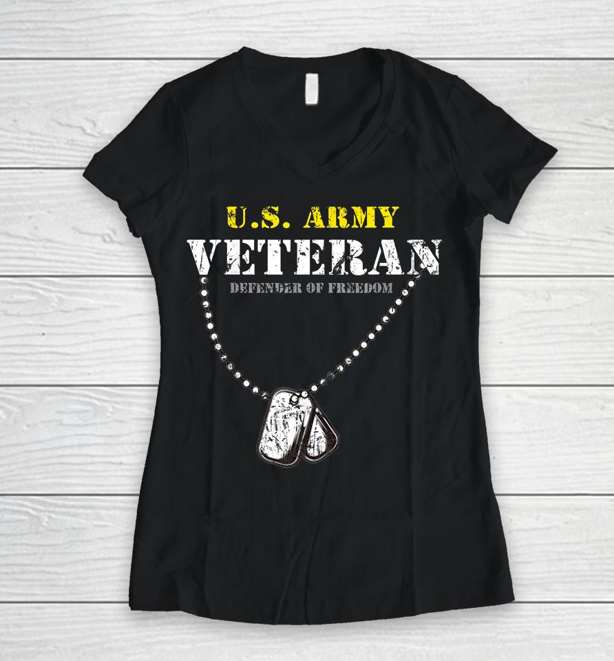 Us Army Veteran Defender Of Freedom Women V-Neck T-Shirt