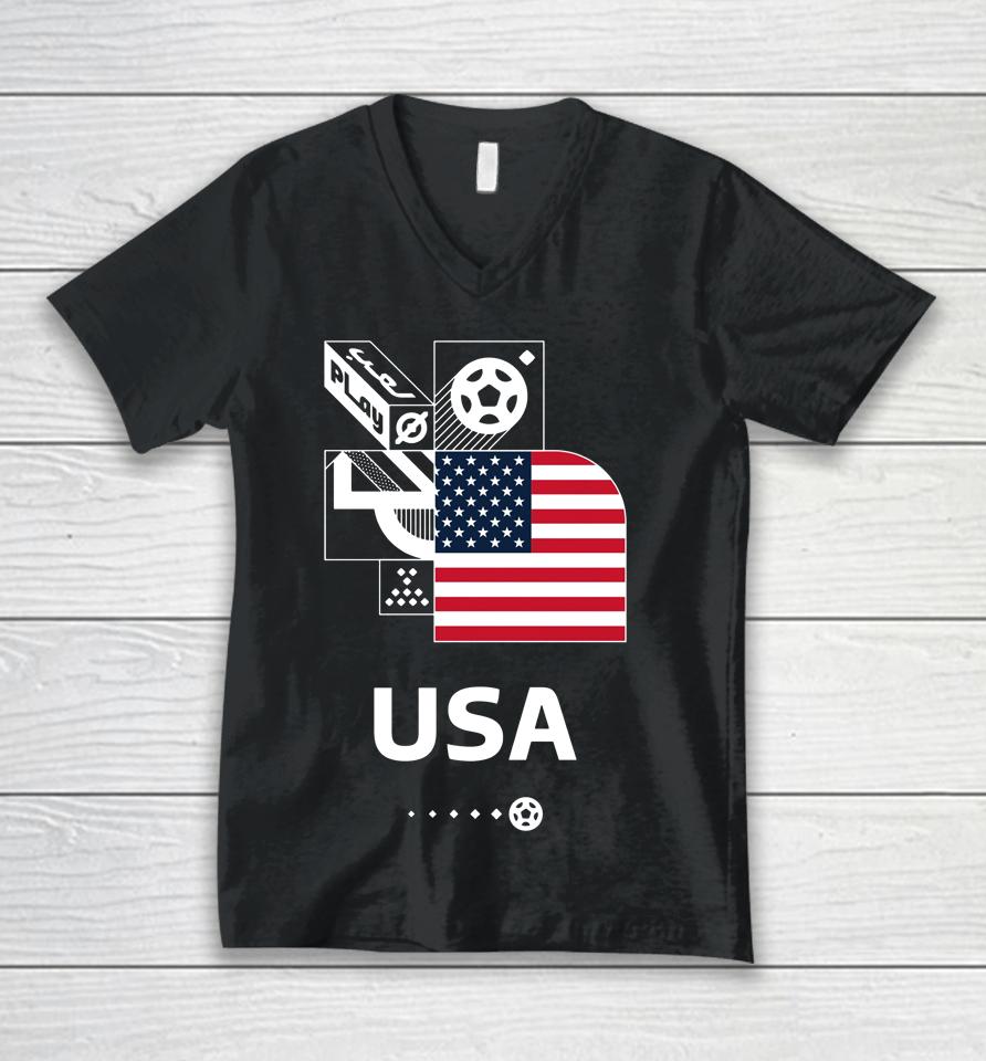 Us Soccer Fifa World Cup Qatar 2022 Play Action Unisex V-Neck T-Shirt