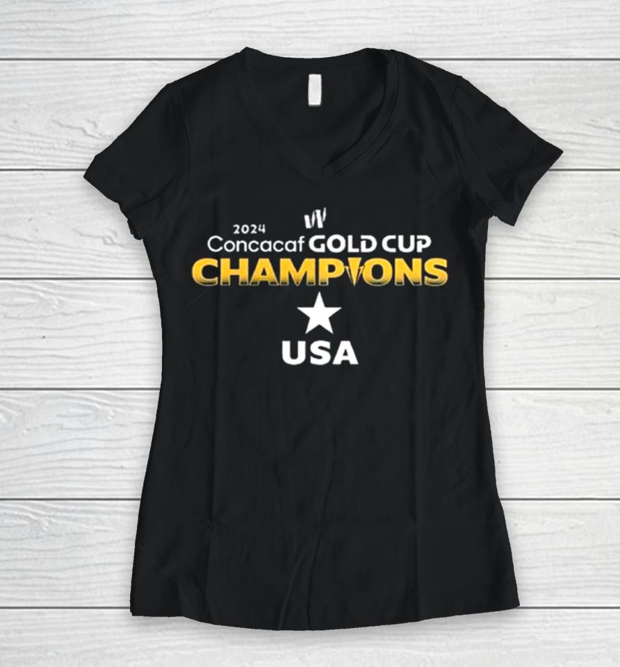 Us Women National Soccer Team Champions Of The 2024 Concacaf W Gold Cup Women V-Neck T-Shirt