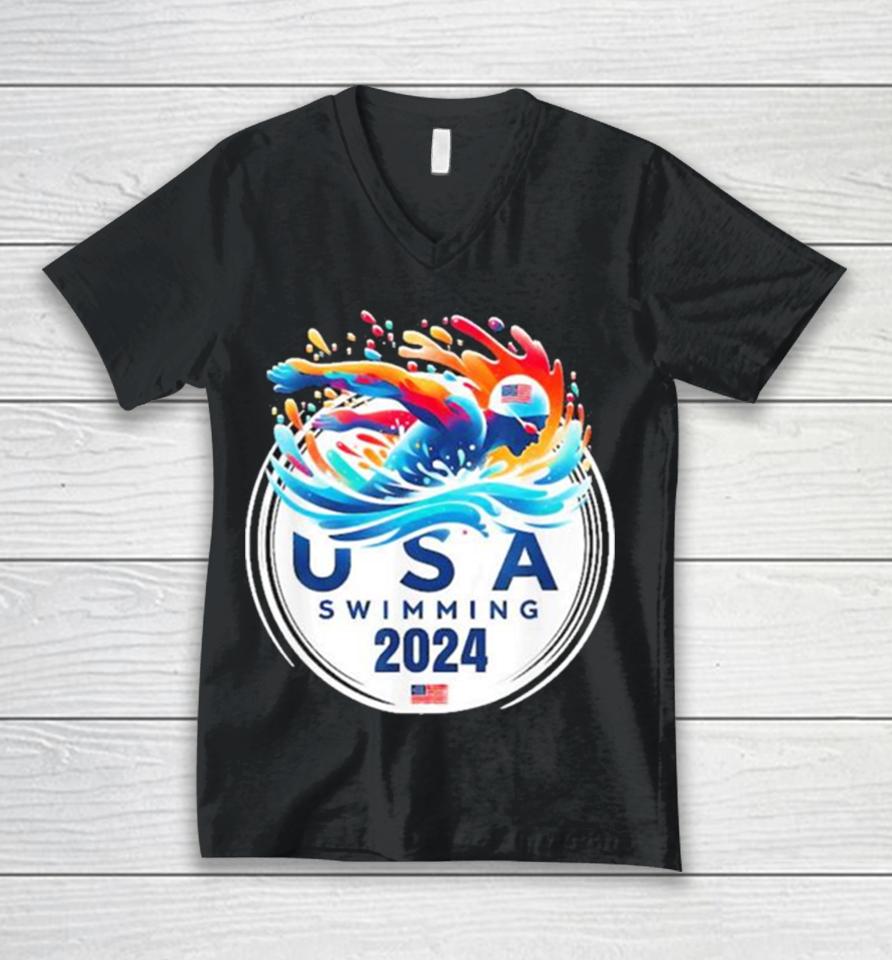 Usa 2024 United States American Sport 2024 Swimming Unisex V-Neck T-Shirt