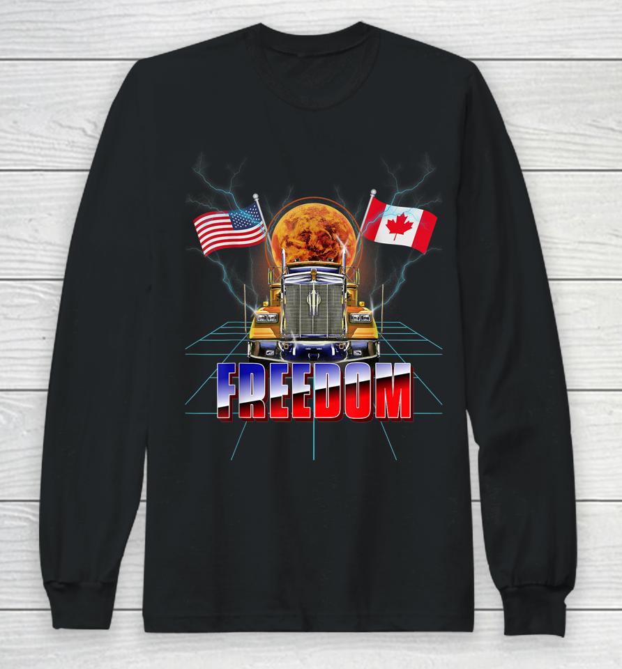 Usa American And Canada Flag Freedom Convoy 2022 Trucker Long Sleeve T-Shirt