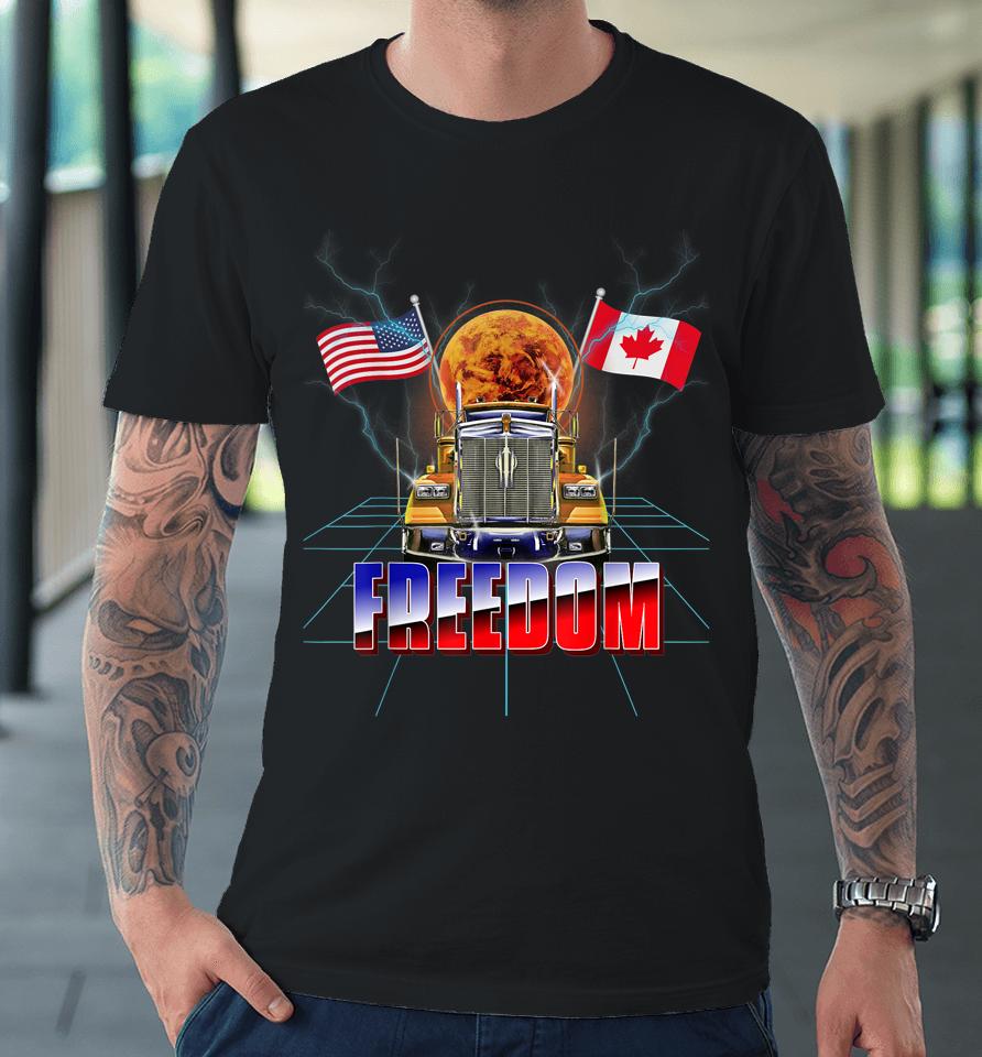 Usa American And Canada Flag Freedom Convoy 2022 Trucker Premium T-Shirt