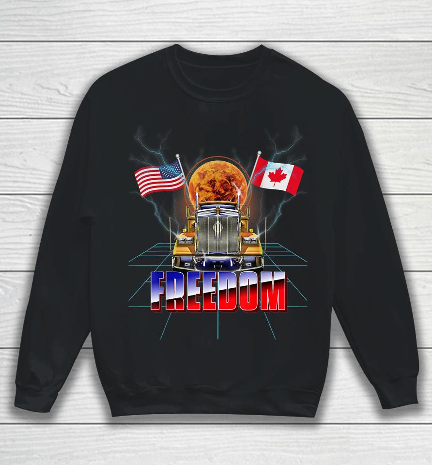 Usa American And Canada Flag Freedom Convoy 2022 Trucker Sweatshirt