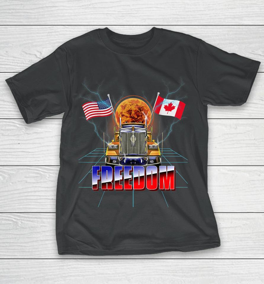 Usa American And Canada Flag Freedom Convoy 2022 Trucker T-Shirt