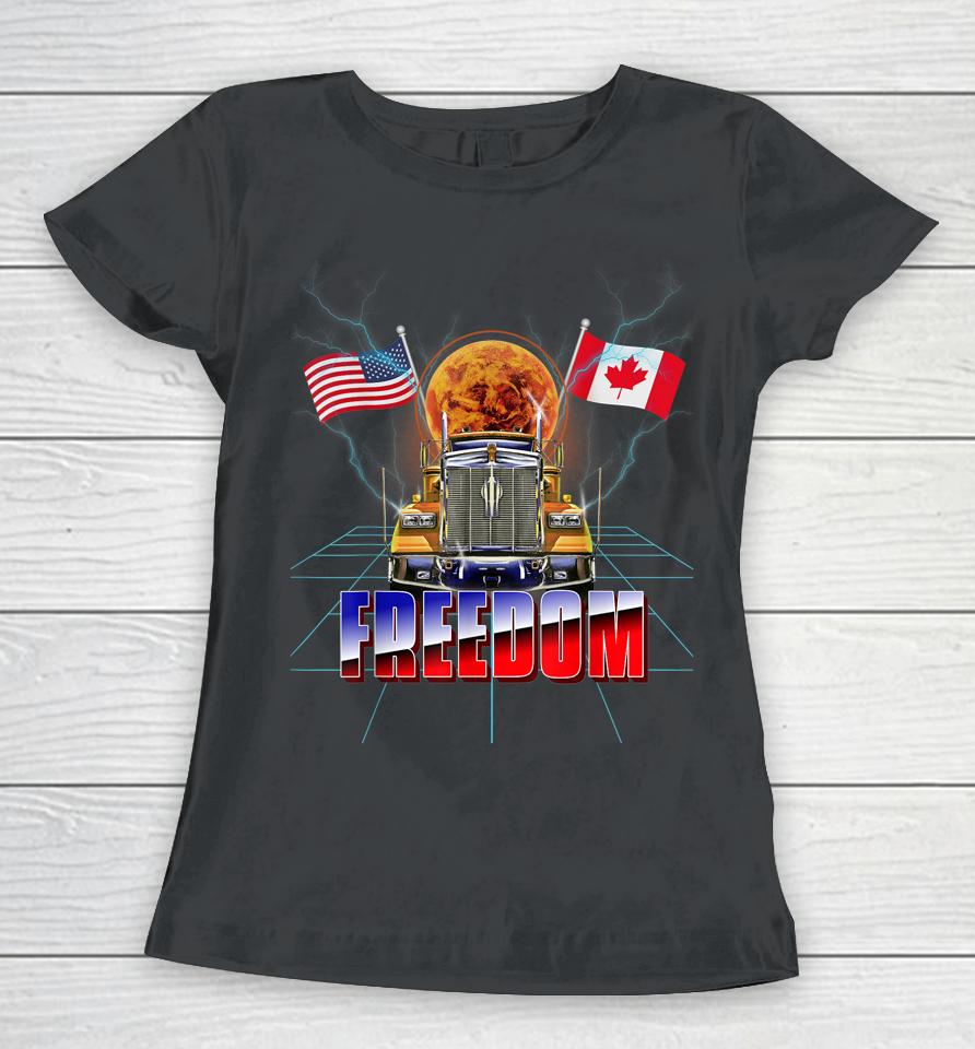 Usa American And Canada Flag Freedom Convoy 2022 Trucker Women T-Shirt