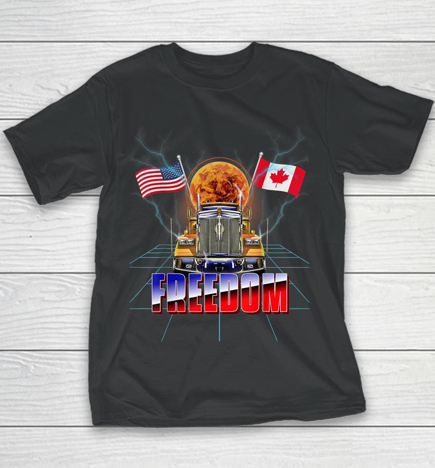 Usa American And Canada Flag Freedom Convoy 2022 Trucker Youth T-Shirt