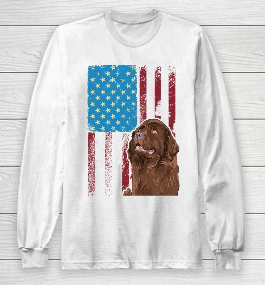 Usa American Flag Patriotic Dog Newfoundland Long Sleeve T-Shirt