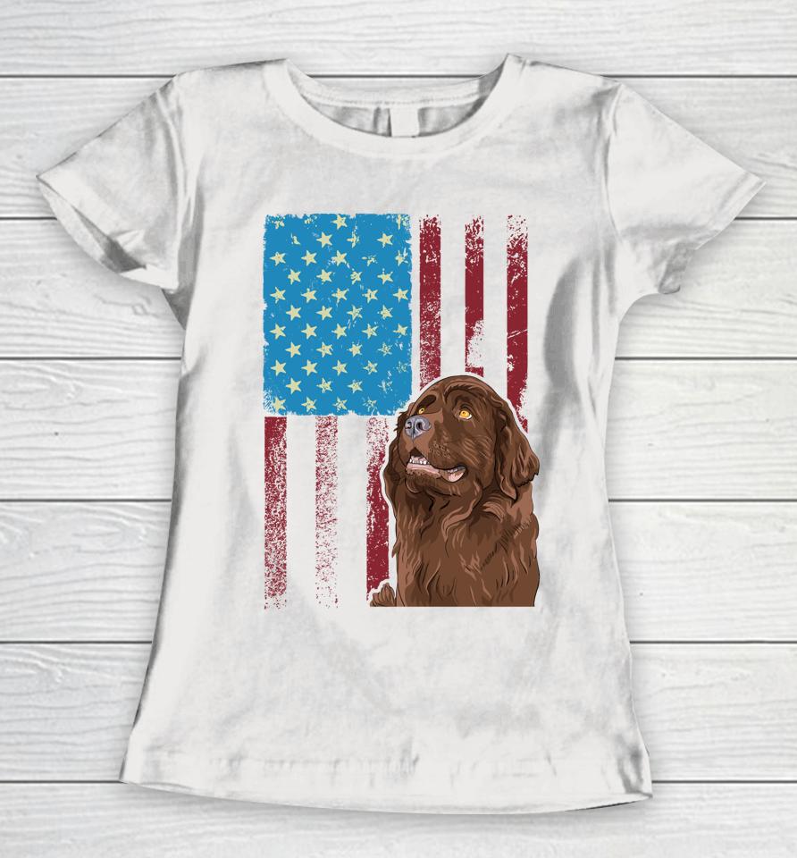 Usa American Flag Patriotic Dog Newfoundland Women T-Shirt