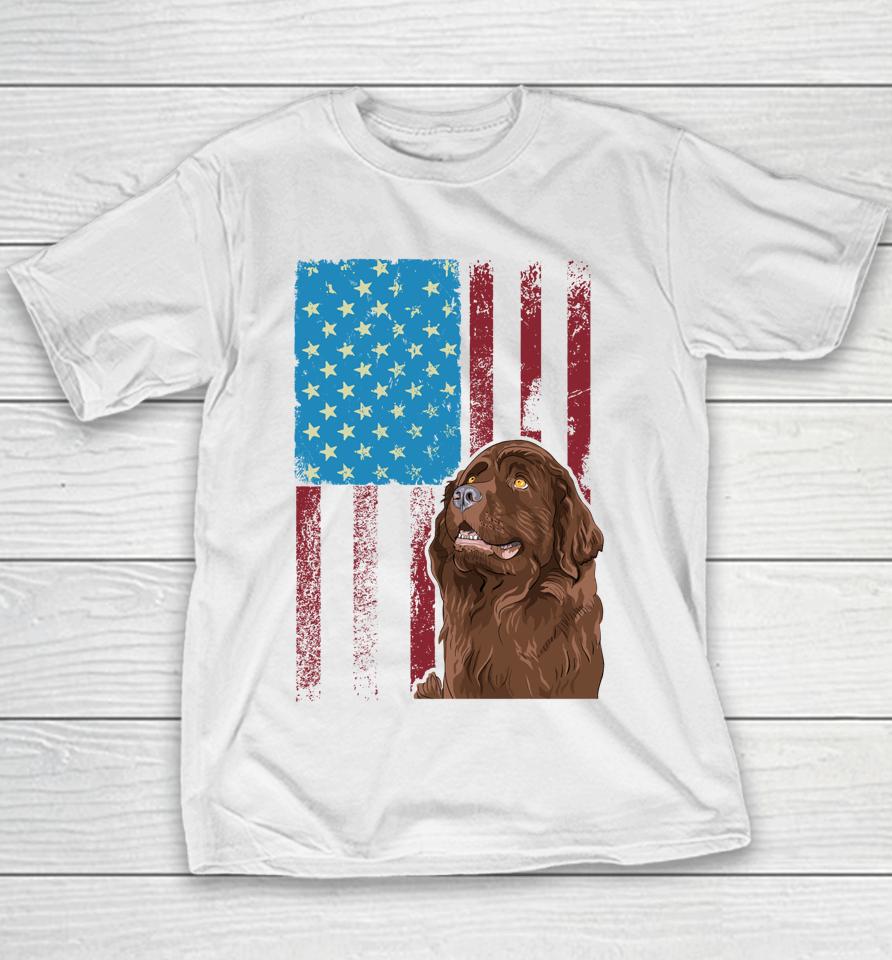 Usa American Flag Patriotic Dog Newfoundland Youth T-Shirt