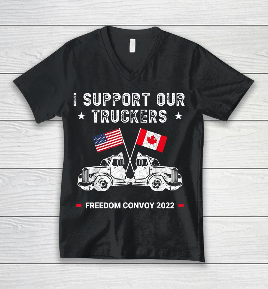 Usa And Canada Support Our Truckers Freedom Convoy 2022 Unisex V-Neck T-Shirt