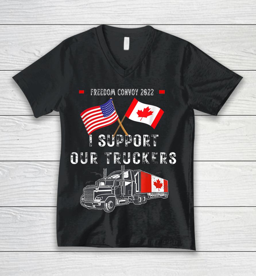 Usa And Canada Supports Our Truckers! Freedom Convoy 2022 Unisex V-Neck T-Shirt