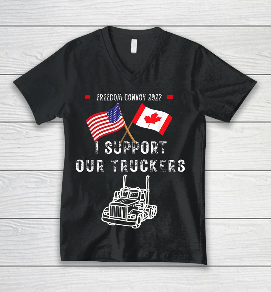 Usa &Amp; Canada Supports Our Truckers Freedom Convoy 2022 Unisex V-Neck T-Shirt